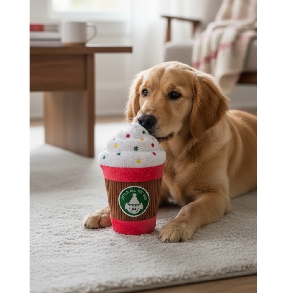 BarkBox Jingle Latte Christmas Dog Toy‎ Squeaky Crinkle Plush Jitter All The Way